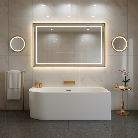 WANNA WOLNOSTOJĄCA PRZYŚCIENNA MERA2-509C2-R-P-GL PRAWA BIAŁA PRZELEW ZŁOTY 160x75 CM