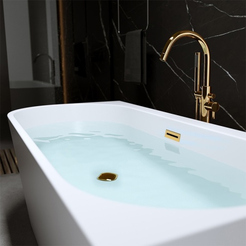 WANNA WOLNOSTOJĄCA PRZYŚCIENNA MERA2-509C2-R-P-GL PRAWA BIAŁA PRZELEW ZŁOTY 160x75 CM