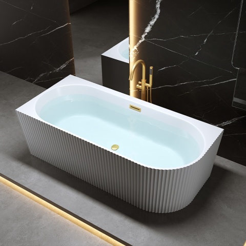 WANNA WOLNOSTOJĄCA PRZYŚCIENNA RYFLOWANA RIO 504D LEWA BIAŁA PRZELEW SZCZOTKOWANA STAL 170x75 CM