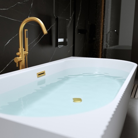 WANNA WOLNOSTOJĄCA PRZYŚCIENNA RYFLOWANA RIO 504D LEWA BIAŁA PRZELEW SZCZOTKOWANA STAL 170x75 CM