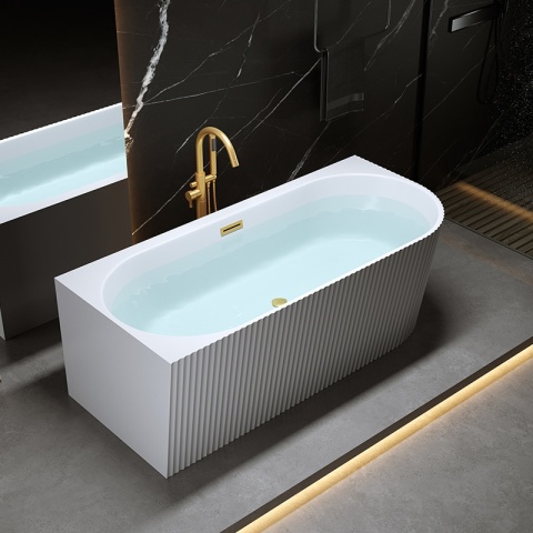 WANNA WOLNOSTOJĄCA PRZYŚCIENNA RYFLOWANA RIO 504D LEWA BIAŁA PRZELEW SZCZOTKOWANA STAL 170x75 CM