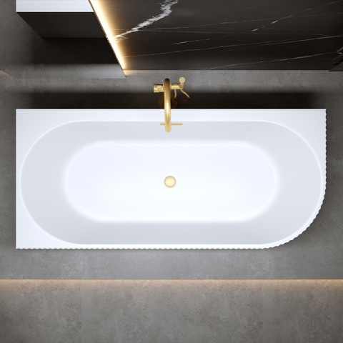 WANNA WOLNOSTOJĄCA PRZYŚCIENNA RYFLOWANA RIO 504D LEWA BIAŁA PRZELEW SZCZOTKOWANA STAL 170x75 CM