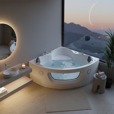 WANNA Z HYDROMASAŻEM Z PODGRZEWACZEM FLORES 601H BIAŁA 140x140 CM