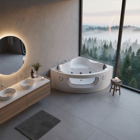 WANNA Z HYDROMASAŻEM Z PODGRZEWACZEM FLORES 601H BIAŁA 140x140 CM