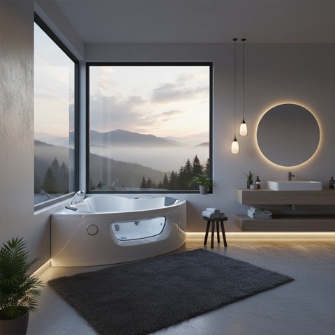 WANNA Z HYDROMASAŻEM Z PODGRZEWACZEM FLORES 601H BIAŁA 140x140 CM