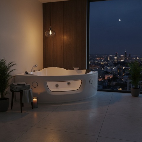 WANNA Z HYDROMASAŻEM Z PODGRZEWACZEM FLORES 601H BIAŁA 140x140 CM