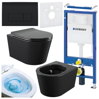 ZESTAW PODTYNKOWY WC STELAŻ GEBERIT DUOFIX MISKA ELITE-MTB-03 PRZYCISK DELTA 50 CZARNY POŁYSK