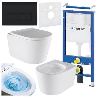 ZESTAW PODTYNKOWY WC STELAŻ GEBERIT DUOFIX MISKA ELITE-WH-02 PRZYCISK DELTA 50 CZARNY POŁYSK