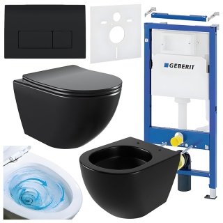 ZESTAW PODTYNKOWY WC STELAŻ GEBERIT DUOFIX MISKA NERO-MTB-03 PRZYCISK DELTA 50 CZARNY POŁYSK