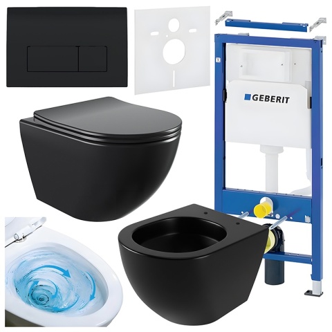 ZESTAW PODTYNKOWY WC STELAŻ GEBERIT DUOFIX MISKA NERO-MTB-03 PRZYCISK DELTA 50 CZARNY POŁYSK
