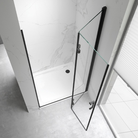 DRZWI PRYSZNICOWE UCHYLNE DO WNĘKI ZES-KZ21B-BL-80 CZARNA 80 CM 6 MM