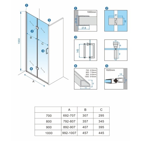 DRZWI PRYSZNICOWE UCHYLNE DO WNĘKI ZES-KZ21B-BL-80 CZARNA 80 CM 6 MM