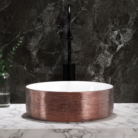 UMYWALKA NABLATOWA CERAMICZNA OKRĄGŁA LAVA-P-GL-360 SZCZOTKOWANE RÓŻOWE ZŁOTO 36x12 CM