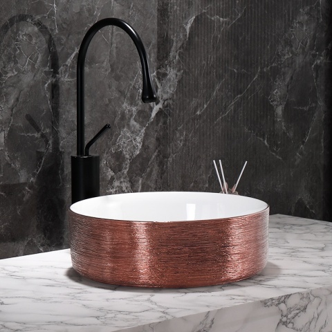 UMYWALKA NABLATOWA CERAMICZNA OKRĄGŁA LAVA-P-GL-360 SZCZOTKOWANE RÓŻOWE ZŁOTO 36x12 CM