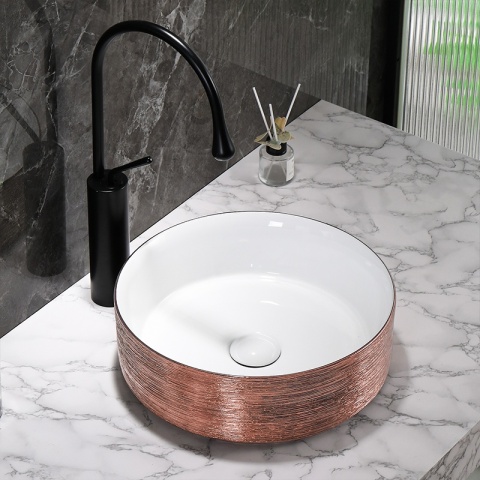 UMYWALKA NABLATOWA CERAMICZNA OKRĄGŁA LAVA-P-GL-360 SZCZOTKOWANE RÓŻOWE ZŁOTO 36x12 CM