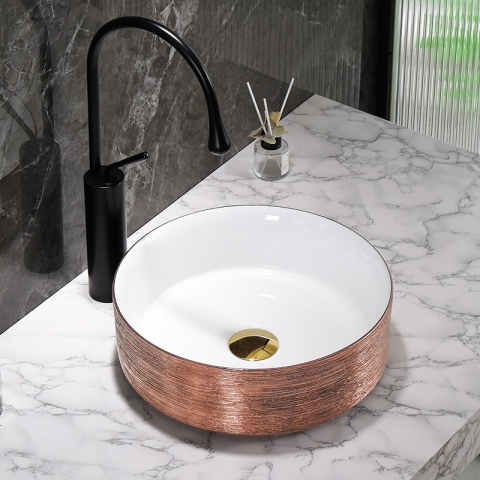 UMYWALKA NABLATOWA CERAMICZNA OKRĄGŁA LAVA-P-GL-360 SZCZOTKOWANE RÓŻOWE ZŁOTO 36x12 CM