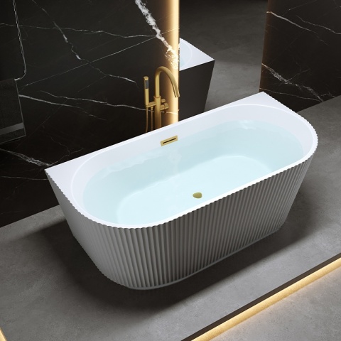 WANNA PRZYŚCIENNA RYFLOWANA BIAŁA PRZELEW ZŁOTY SZCZOTKOWANY 170x75CM