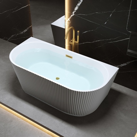 WANNA PRZYŚCIENNA RYFLOWANA BIAŁA PRZELEW ZŁOTY SZCZOTKOWANY 170x75CM