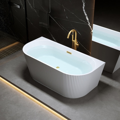 WANNA PRZYŚCIENNA RYFLOWANA BIAŁA PRZELEW ZŁOTY SZCZOTKOWANY 170x75CM