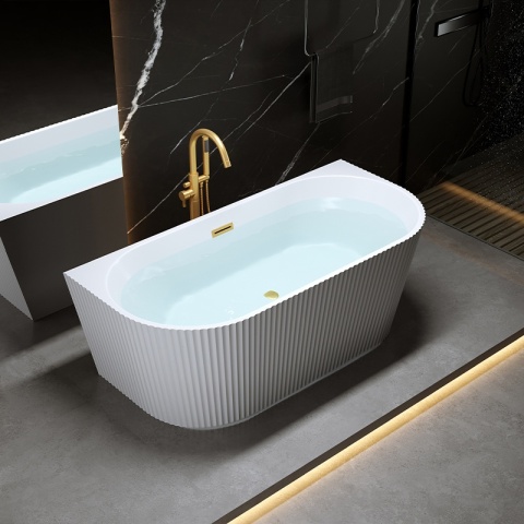 WANNA PRZYŚCIENNA RYFLOWANA BIAŁA PRZELEW ZŁOTY SZCZOTKOWANY 170x75CM