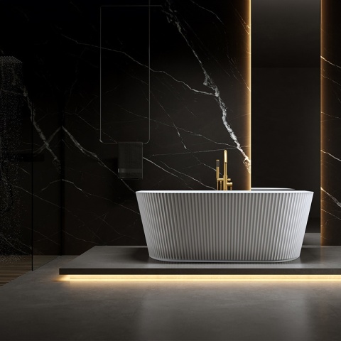 WANNA PRZYŚCIENNA RYFLOWANA BIAŁA PRZELEW ZŁOTY SZCZOTKOWANY 170x75CM