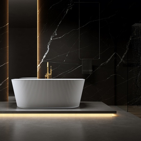 WANNA PRZYŚCIENNA RYFLOWANA BIAŁA PRZELEW ZŁOTY SZCZOTKOWANY 170x75CM