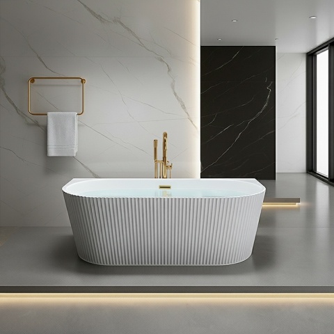 WANNA PRZYŚCIENNA RYFLOWANA BIAŁA PRZELEW ZŁOTY SZCZOTKOWANY 170x75CM