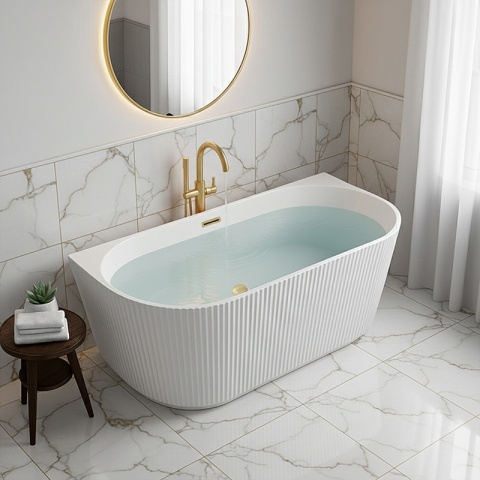 WANNA PRZYŚCIENNA RYFLOWANA BIAŁA PRZELEW ZŁOTY SZCZOTKOWANY 170x75CM