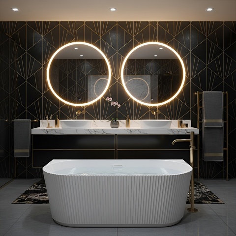 WANNA PRZYŚCIENNA RYFLOWANA CARLO2 517D2 BIAŁA PRZELEW BIAŁY MAT 170x75 CM