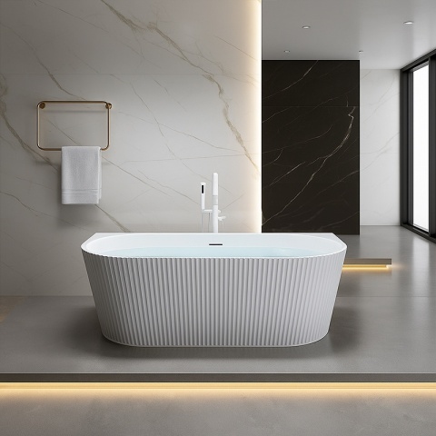 WANNA PRZYŚCIENNA RYFLOWANA CARLO2 517D2 BIAŁA PRZELEW BIAŁY MAT 170x75 CM