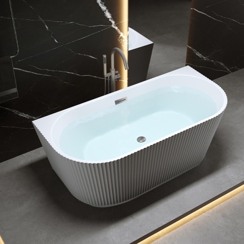 WANNA PRZYŚCIENNA RYFLOWANA CARLO2 BIAŁA PRZELEW SZCZOTKOWANA STAL 170x75CM