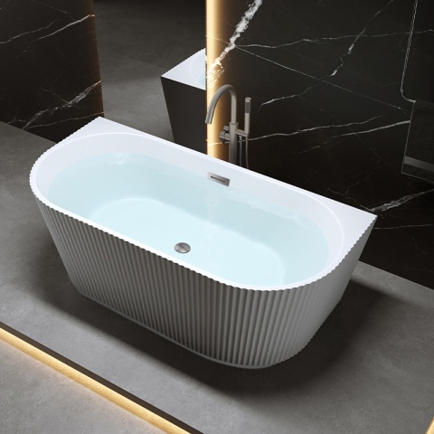 WANNA PRZYŚCIENNA RYFLOWANA CARLO2 BIAŁA PRZELEW SZCZOTKOWANA STAL 170x75CM