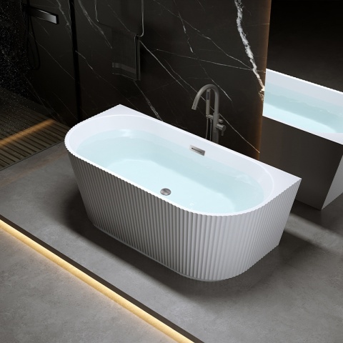 WANNA PRZYŚCIENNA RYFLOWANA CARLO2 BIAŁA PRZELEW SZCZOTKOWANA STAL 170x75CM