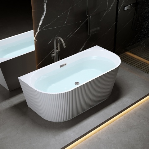 WANNA PRZYŚCIENNA RYFLOWANA CARLO2 BIAŁA PRZELEW SZCZOTKOWANA STAL 170x75CM