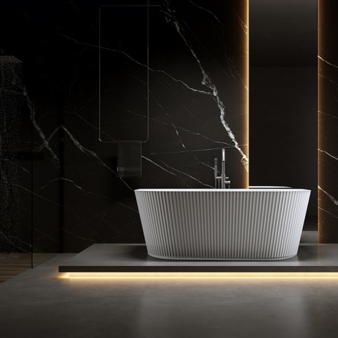 WANNA PRZYŚCIENNA RYFLOWANA CARLO2 BIAŁA PRZELEW SZCZOTKOWANA STAL 170x75CM