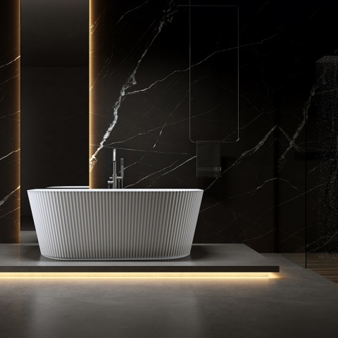 WANNA PRZYŚCIENNA RYFLOWANA CARLO2 BIAŁA PRZELEW SZCZOTKOWANA STAL 170x75CM