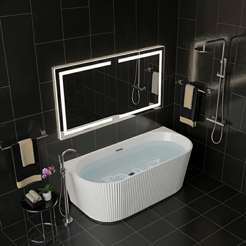 WANNA PRZYŚCIENNA RYFLOWANA CARLO2 BIAŁA PRZELEW SZCZOTKOWANA STAL 170x75CM