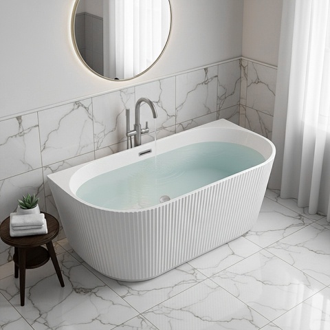 WANNA PRZYŚCIENNA RYFLOWANA CARLO2 BIAŁA PRZELEW SZCZOTKOWANA STAL 170x75CM