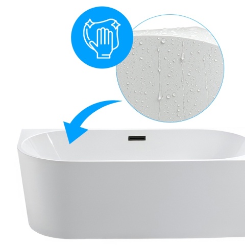 WANNA WOLNOSTOJĄCA PRZYŚCIENNA MERA 509C PRAWA BIAŁA PRZELEW CZARNY 160x75 CM