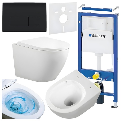 ZESTAW PODTYNKOWY WC STELAŻ GEBERIT DUOFIX MISKA FLOW-WH-TR-02 PRZYCISK DELTA 50 CZARNY POŁYSK
