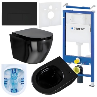 ZESTAW PODTYNKOWY WC STELAŻ GEBERIT DUOFIX MISKA MIZU-BL-RIM-02 PRZYCISK DELTA 50 CZARNY MAT