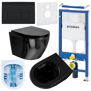 ZESTAW PODTYNKOWY WC STELAŻ GEBERIT DUOFIX MISKA MIZU-BL-RIM-02 PRZYCISK DELTA 50 CZARNY POŁYSK