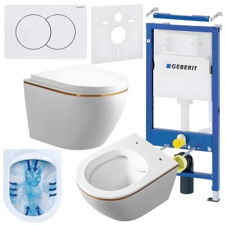 ZESTAW PODTYNKOWY WC STELAŻ GEBERIT DUOFIX MISKA MIZU-WH-GL-RIM-02 PRZYCISK DELTA 01 BIAŁY
