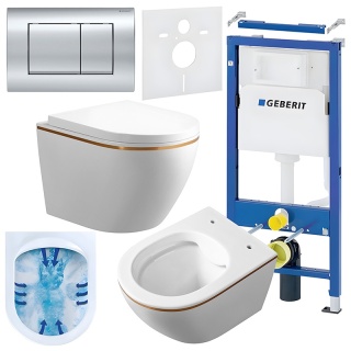 ZESTAW PODTYNKOWY WC STELAŻ GEBERIT DUOFIX MISKA MIZU-WH-GL-RIM-02 PRZYCISK DELTA 50 CHROM