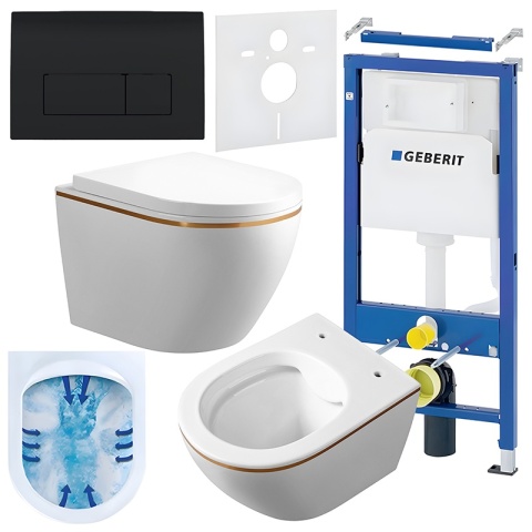 ZESTAW PODTYNKOWY WC STELAŻ GEBERIT DUOFIX MISKA MIZU-WH-GL-RIM-02 PRZYCISK DELTA 50 CZARNY POŁYSK
