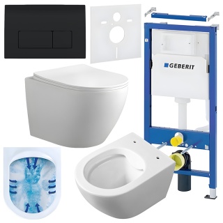 ZESTAW PODTYNKOWY WC STELAŻ GEBERIT DUOFIX MISKA MIZU-WH-RIM-03 PRZYCISK DELTA 50 CZARNY POŁYSK