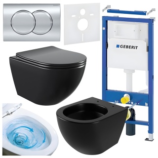 ZESTAW PODTYNKOWY WC STELAŻ GEBERIT DUOFIX MISKA NERO-MTB-03 PRZYCISK DELTA 01 CHROM