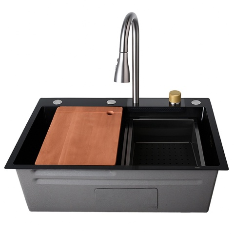 ZLEWOZMYWAK JEDNOKOMOROWY WIELOFUNKCYJNY ALFA 68X45 CZARNY ZLEW KUCHENNY