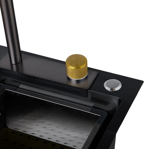 ZLEWOZMYWAK JEDNOKOMOROWY WIELOFUNKCYJNY ALFA 68X45 CZARNY ZLEW KUCHENNY