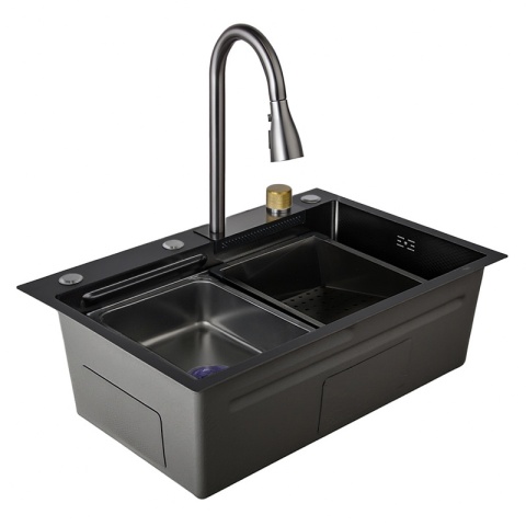 ZLEWOZMYWAK JEDNOKOMOROWY WIELOFUNKCYJNY ALFA 68X45 CZARNY ZLEW KUCHENNY